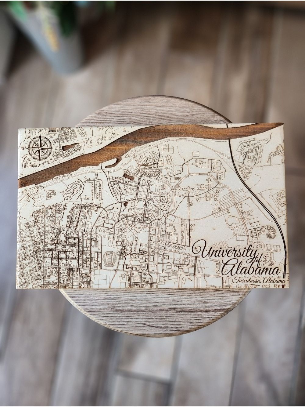 University of Alabama Laser-Etched Wooden Map Plaque - Natural Wood
